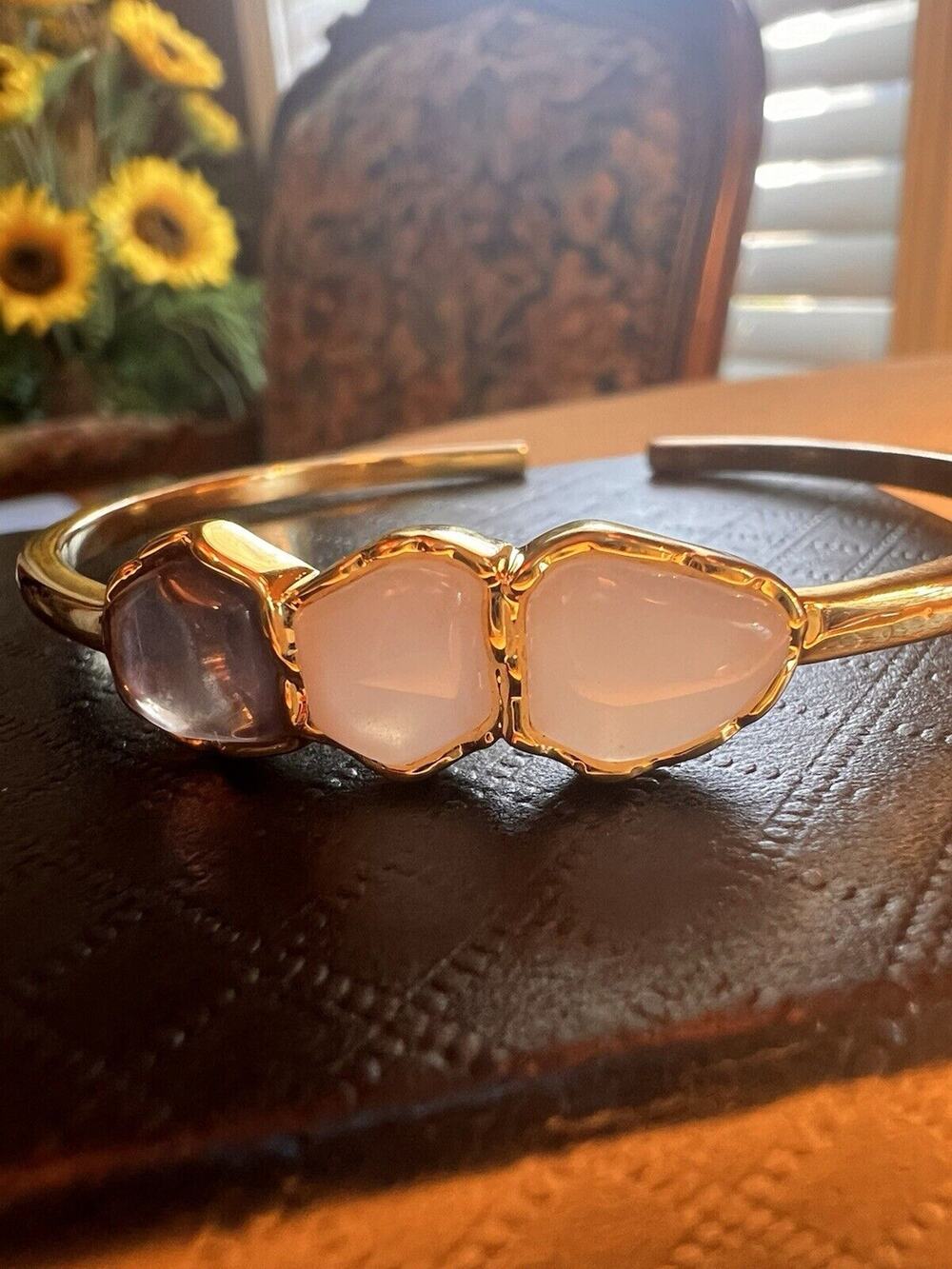 3 Stone Gold Plated Cuff Bracelet--Handmade Custom from Etsy